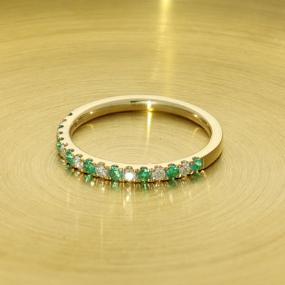 18ct Yellow Gold Slim Emerald & Diamond Half Eternity Ring