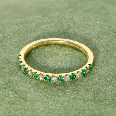 18ct Yellow Gold Slim Emerald & Diamond Half Eternity Ring