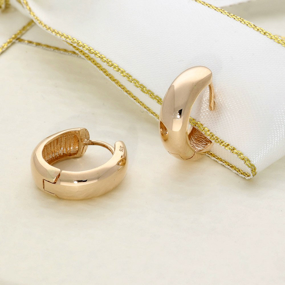 9ct Rose Gold Polished Round Huggy Hoop Earrings 15mm x 5mm