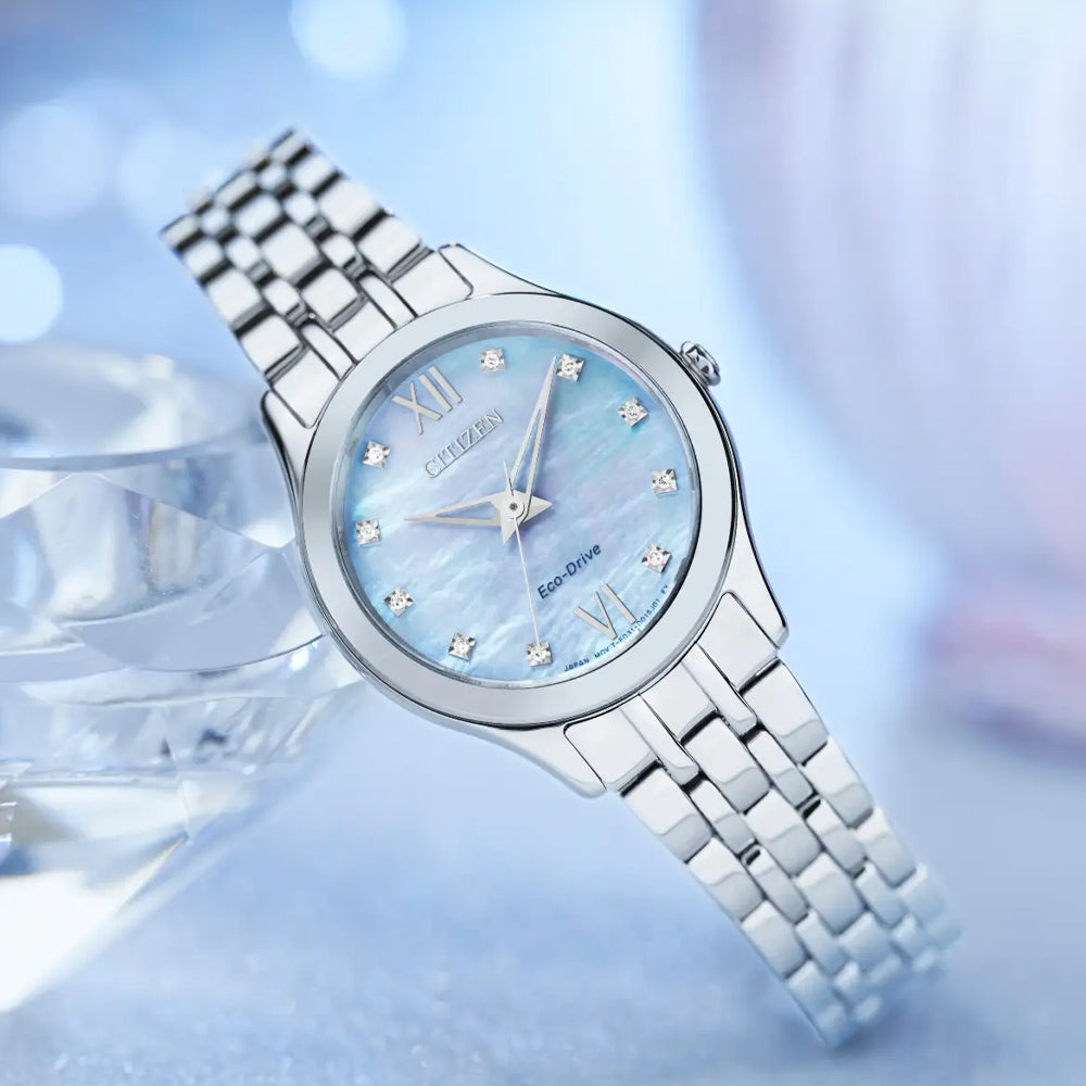 Ladies Citizen Eco Drive Silhouette Diamond Steel Watch, EM1010-51D