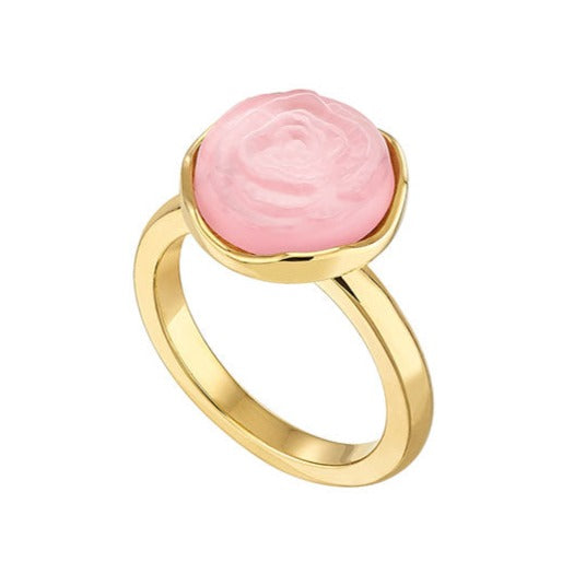 Lalique Pivoine Ring, Pink Crystal & 18k Gold Plated