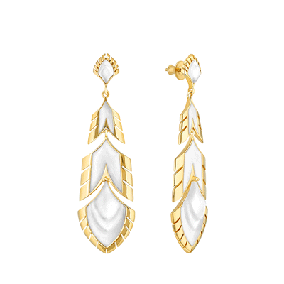 Lalique Peacock Paon Earrings - White Pearly Crystal & 18ct Gold Plate 10737000