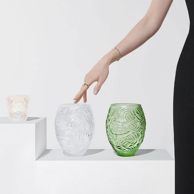 Lalique Feuilles Vase - Green Crystal - 10745600