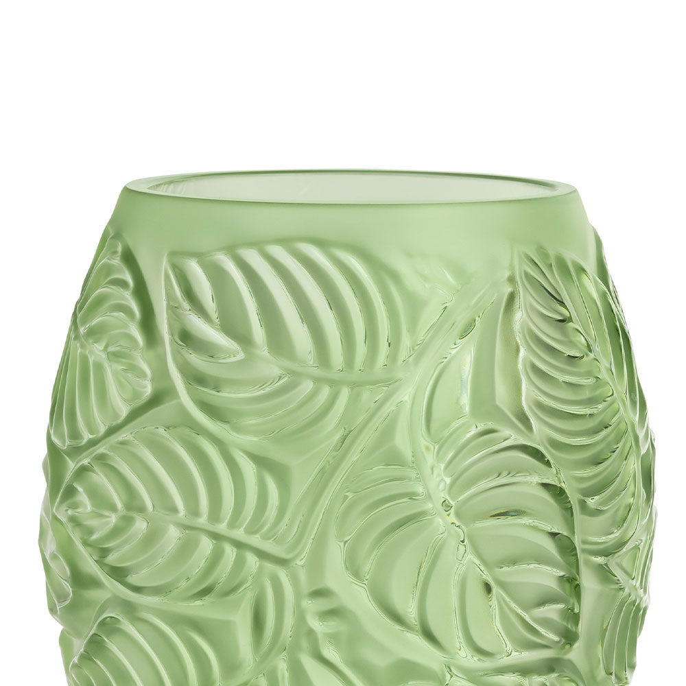 Lalique Feuilles Vase - Green Crystal - 10745600