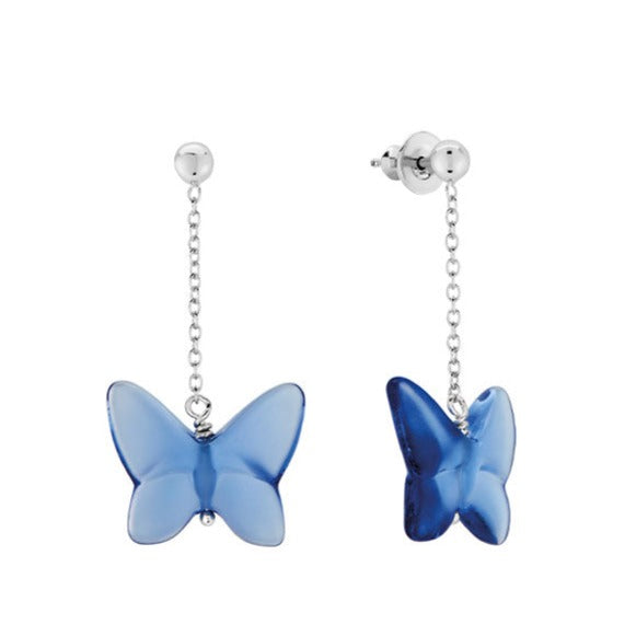 Lalique Butterfly Papillon Earrings, Blue Crystal & Silver 10751600