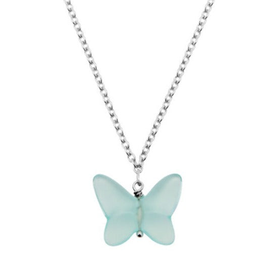 Lalique Butterfly Papillon Pendant- Lagoon Crystal & Silver 10753000