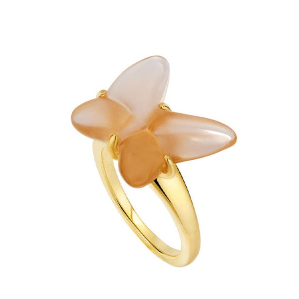 Lalique Butterfly Papillon Ring, Peach Crystal 18ct Gold Plate 10753500
