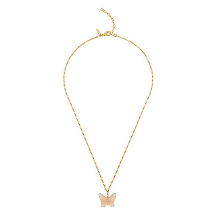 Lalique Butterfly Papillon Necklace, Peach Crystal & 18k Gold Plated 10754000