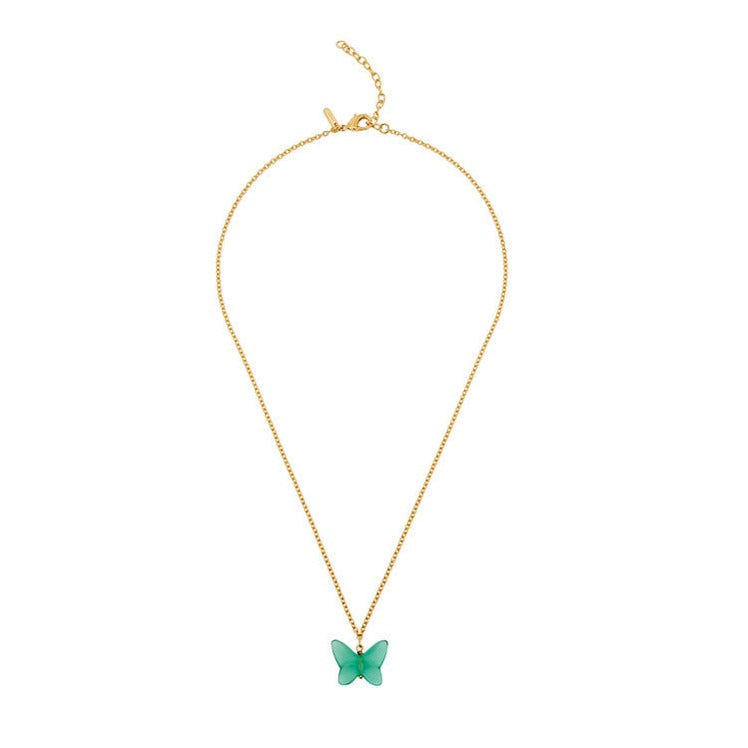 Lalique Butterfly Papillon Necklace, Green Crystal & 18k Gold Plated 10755000
