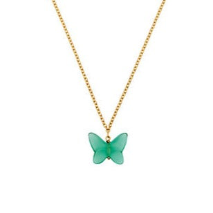 Lalique Butterfly Papillon Necklace, Green Crystal & 18k Gold Plated 10755000
