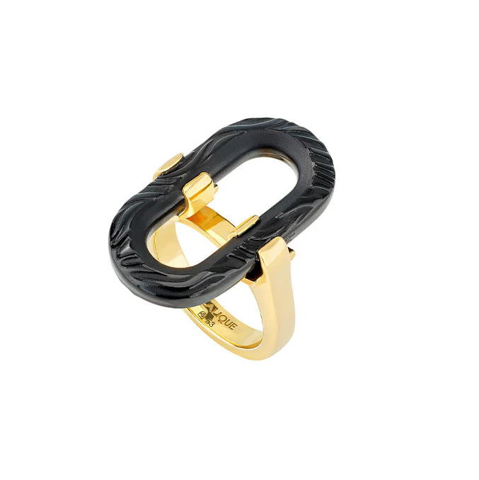 Lalique Empreinte Animale Ring  - Black Crystal, Yellow Gold Plated 1076800