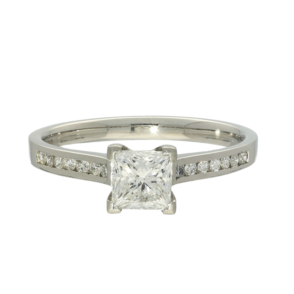 Platinum Certificated 0.79ct Princess Cut Diamond Solitaire Engagement Ring with Diamond Set Shoulders