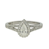 18ct White Gold 0.30ct D SI2 Certificated Pear Cut Diamond Halo Ring with Diamond Shoulders