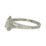 18ct White Gold 0.30ct D SI2 Certificated Pear Cut Diamond Halo Ring with Diamond Shoulders