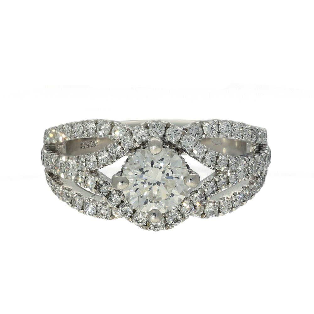 Pre-owned Platinum Certificated 0.90ct Diamond within Pave Wave Ring