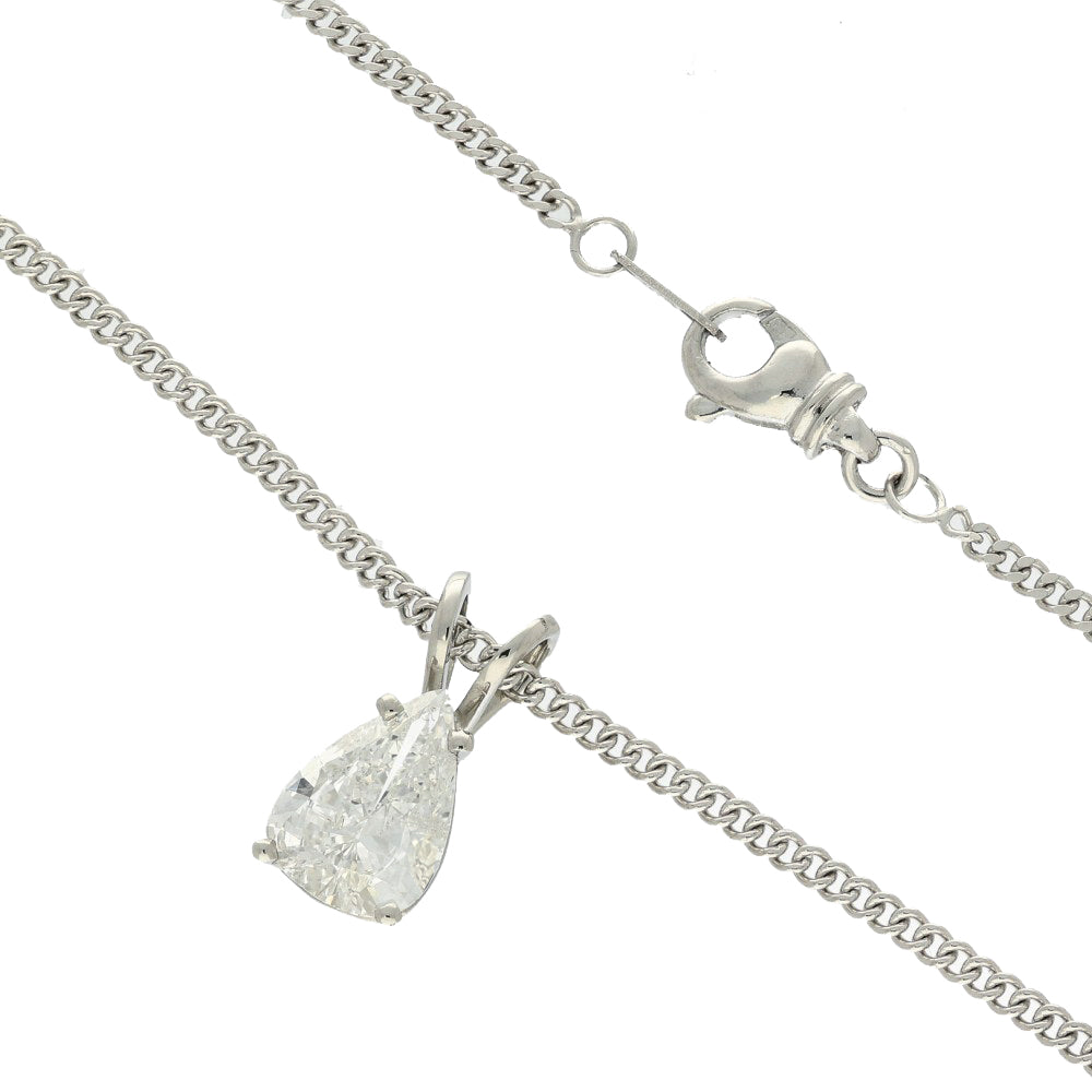 Pre-owned Platinum Certificated 1.90ct Pear Shape Diamond Solitaire Pendant Necklace