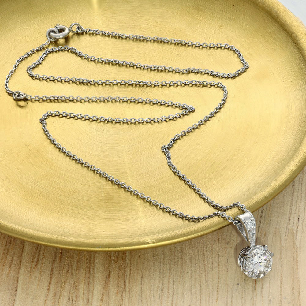 Pre-owned Platinum 1.16ct Diamond Solitaire Pendant Necklace