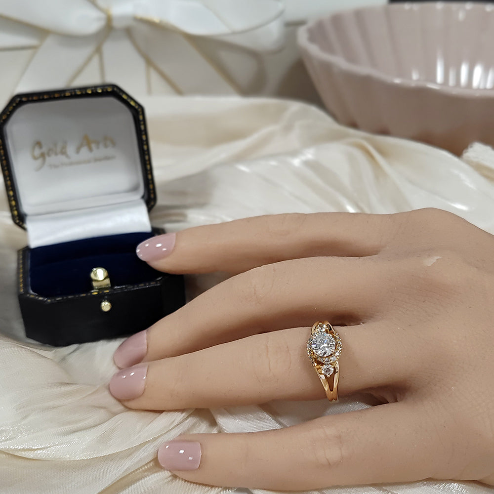 Pre-owned 18ct Rose Gold Diamond Twist Halo Trilogy Ring