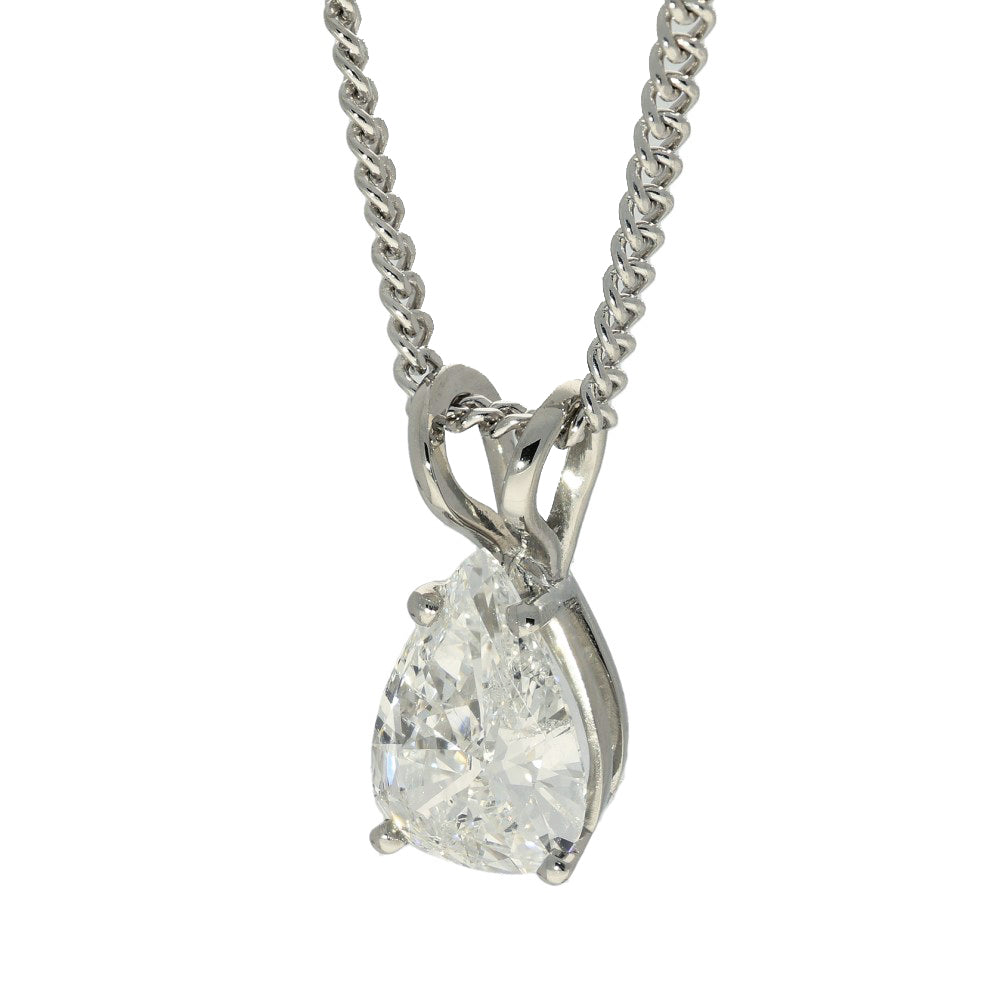 Pre-owned Platinum Certificated 1.90ct Pear Shape Diamond Solitaire Pendant Necklace