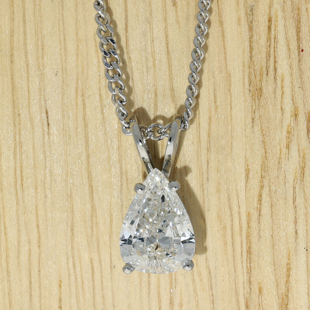 Pre-owned Platinum Certificated 1.90ct Pear Shape Diamond Solitaire Pendant Necklace