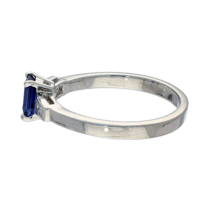 18ct White Gold Emerald Cut Sapphire and Diamond Trilogy Ring