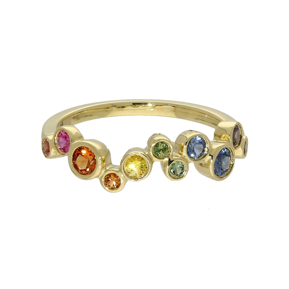 18ct Yellow Gold Rainbow Sapphire Bubble Ring
