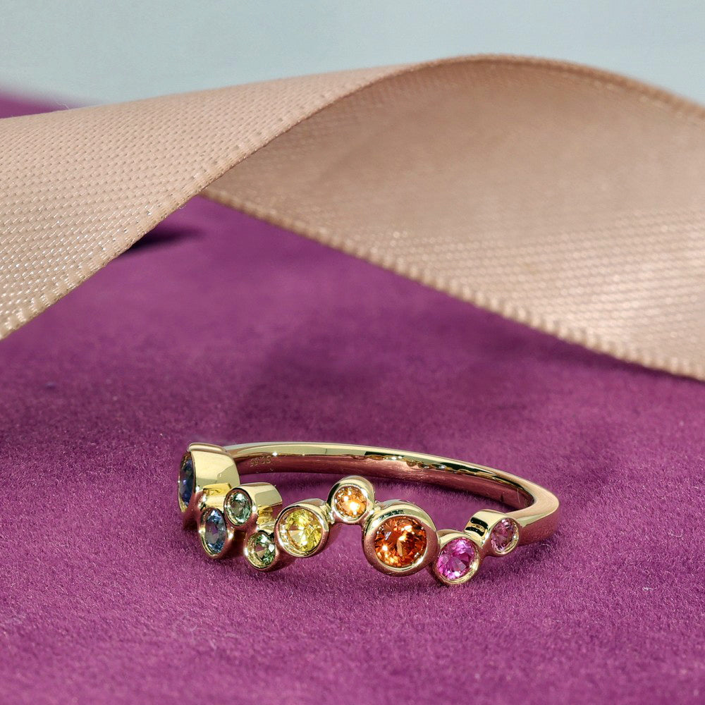 18ct Yellow Gold Rainbow Sapphire Bubble Ring