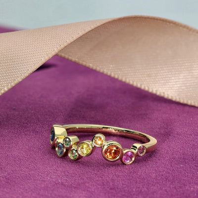 18ct Yellow Gold Rainbow Sapphire Bubble Ring