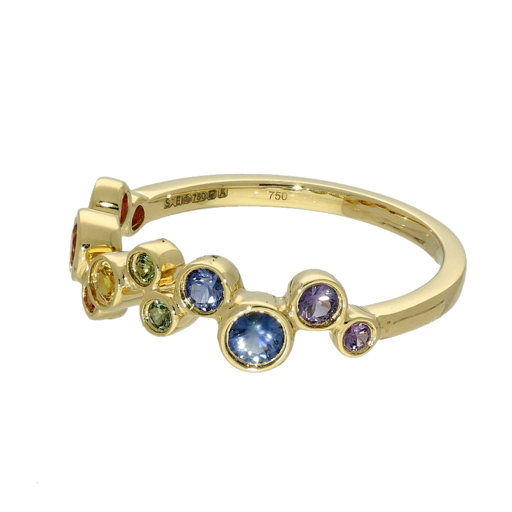 18ct Yellow Gold Rainbow Sapphire Bubble Ring