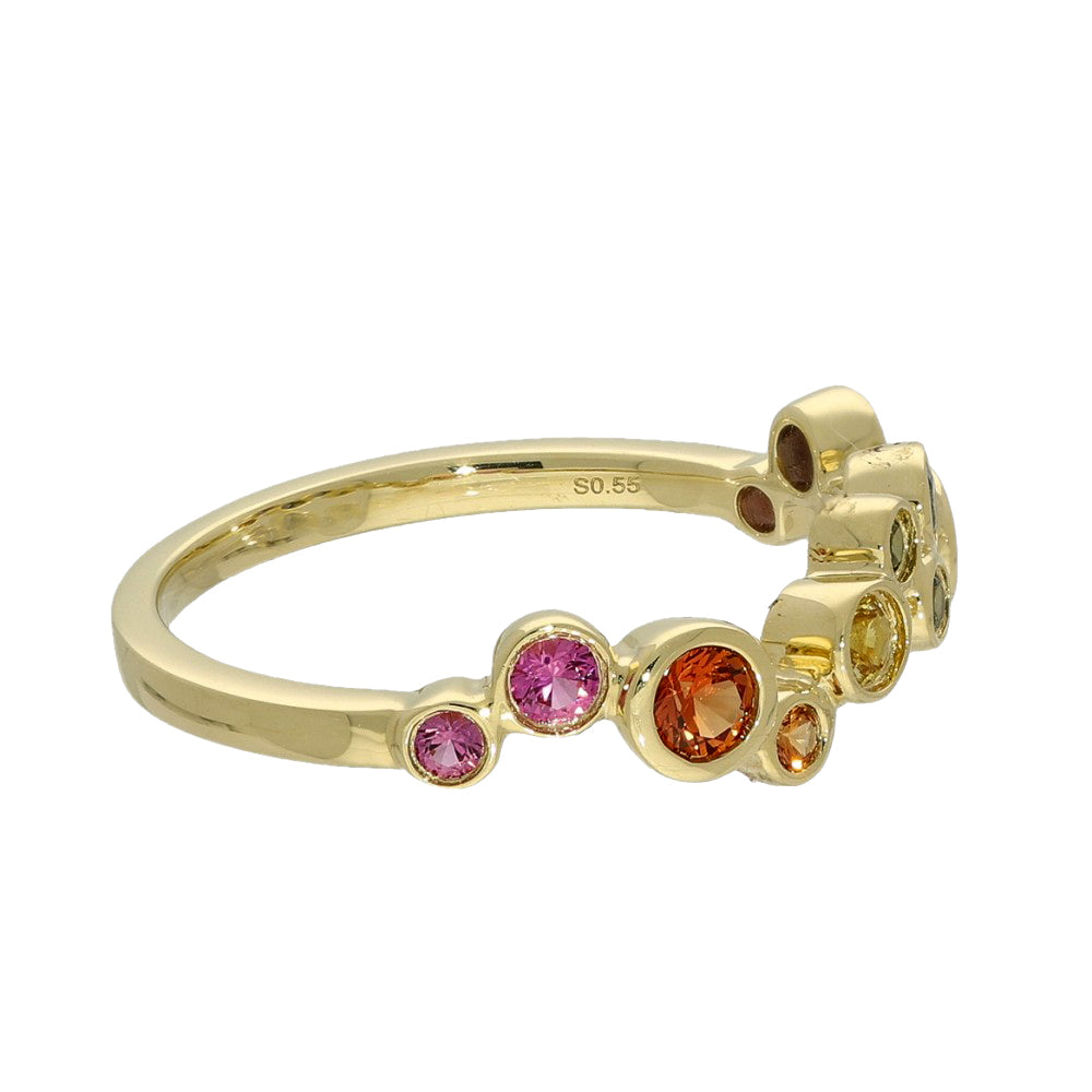 18ct Yellow Gold Rainbow Sapphire Bubble Ring