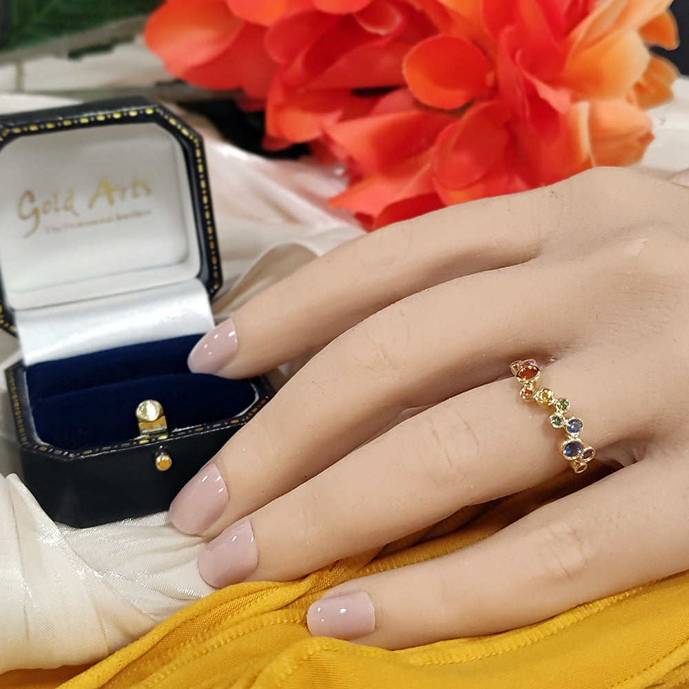 18ct Yellow Gold Rainbow Sapphire Bubble Ring