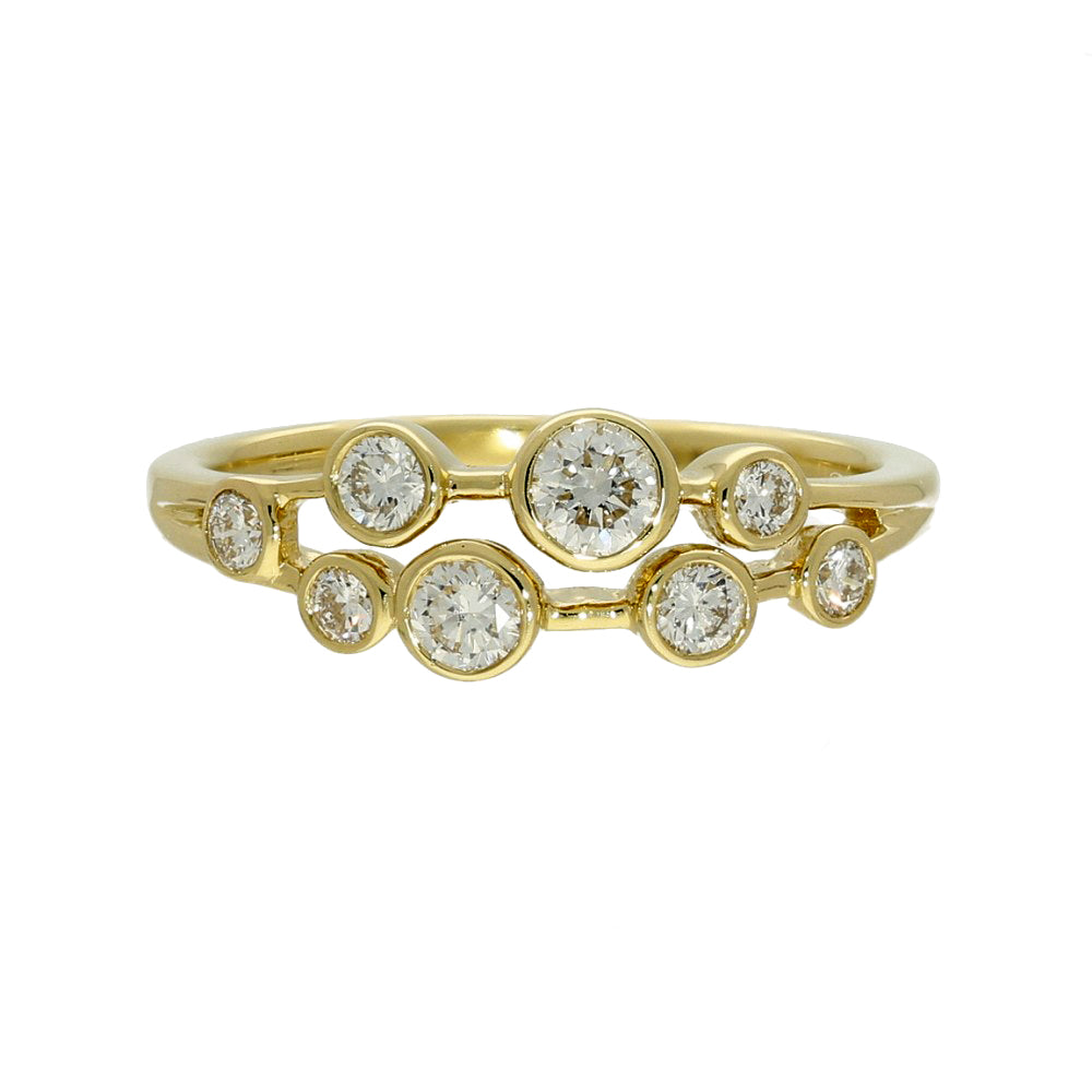18ct Yellow Gold 2 Row Diamond Bubble Ring