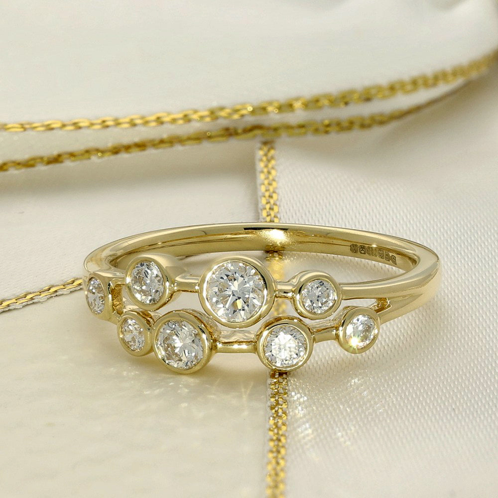 18ct Yellow Gold 2 Row Diamond Bubble Ring