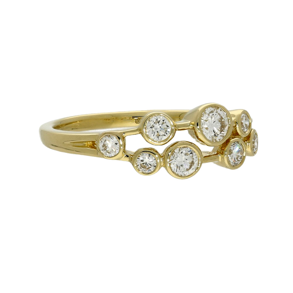 18ct Yellow Gold 2 Row Diamond Bubble Ring