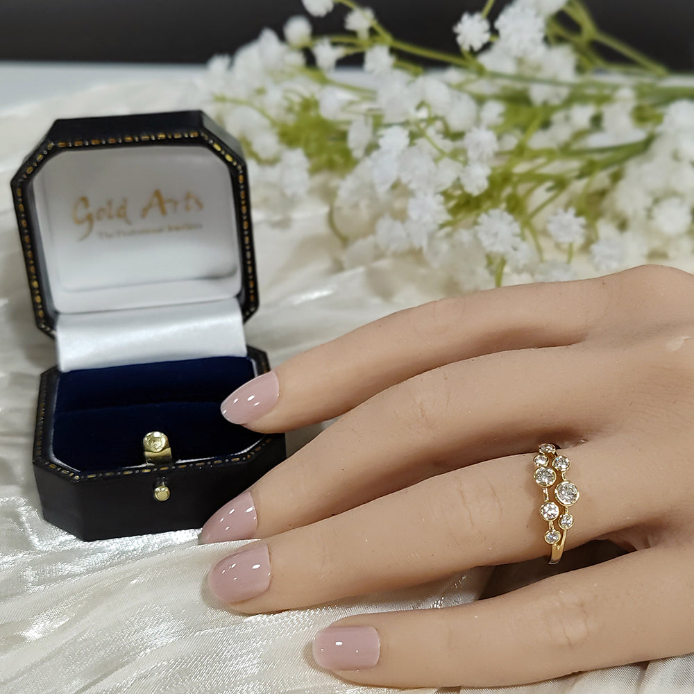 18ct Yellow Gold 2 Row Diamond Bubble Ring