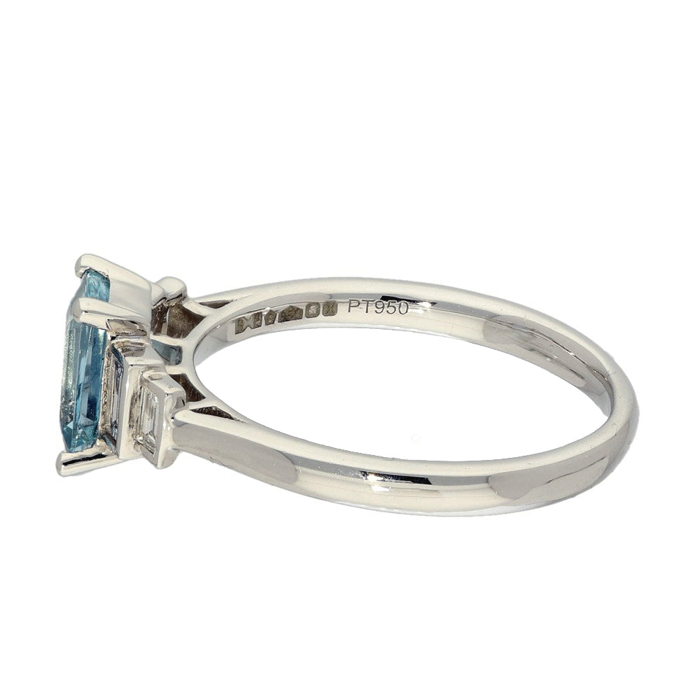 Platinum Aquamarine & Diamond Emerald Cut Art Deco Style Ring