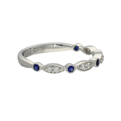 18ct White Gold Sapphire & Diamond Shaped Milgrain Edge Half Eternity Ring
