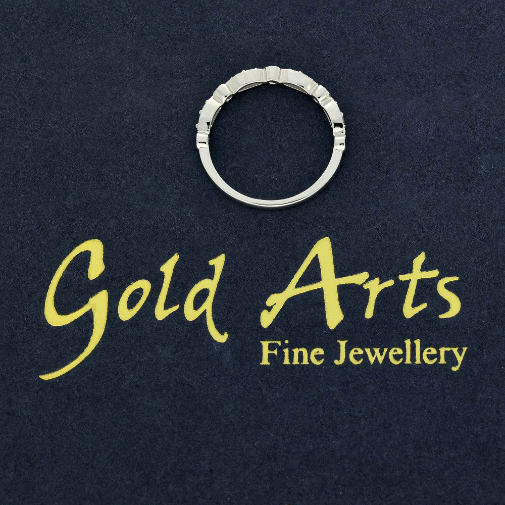 18ct White Gold Sapphire & Diamond Shaped Milgrain Edge Half Eternity Ring