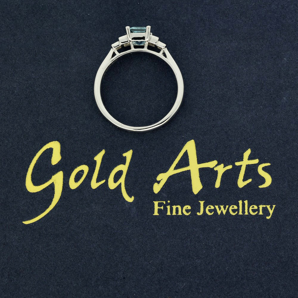 Platinum Aquamarine & Diamond Emerald Cut Art Deco Style Ring