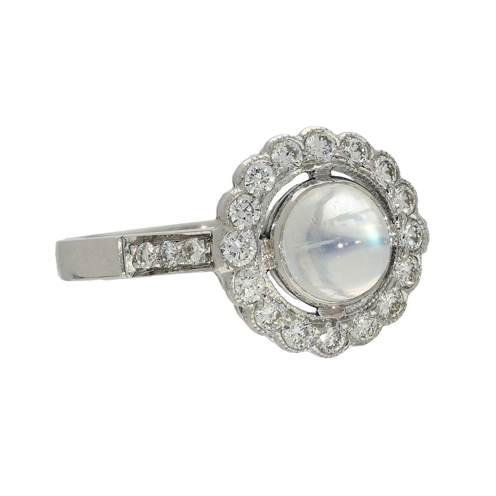 18ct White Gold Moonstone & Diamond Halo Ring