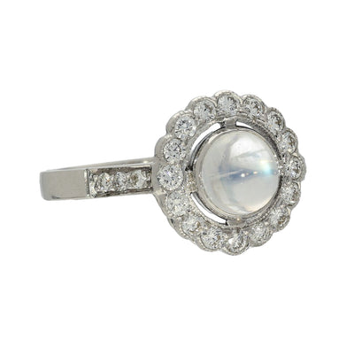 18ct White Gold Moonstone & Diamond Halo Ring