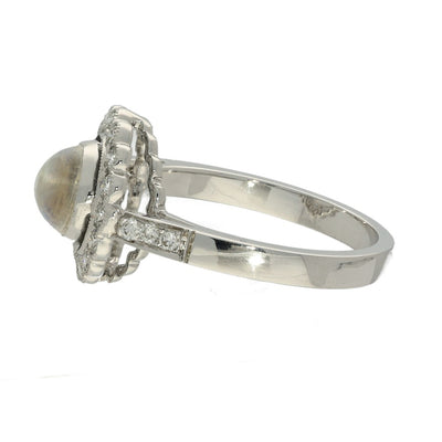 18ct White Gold Moonstone & Diamond Halo Ring