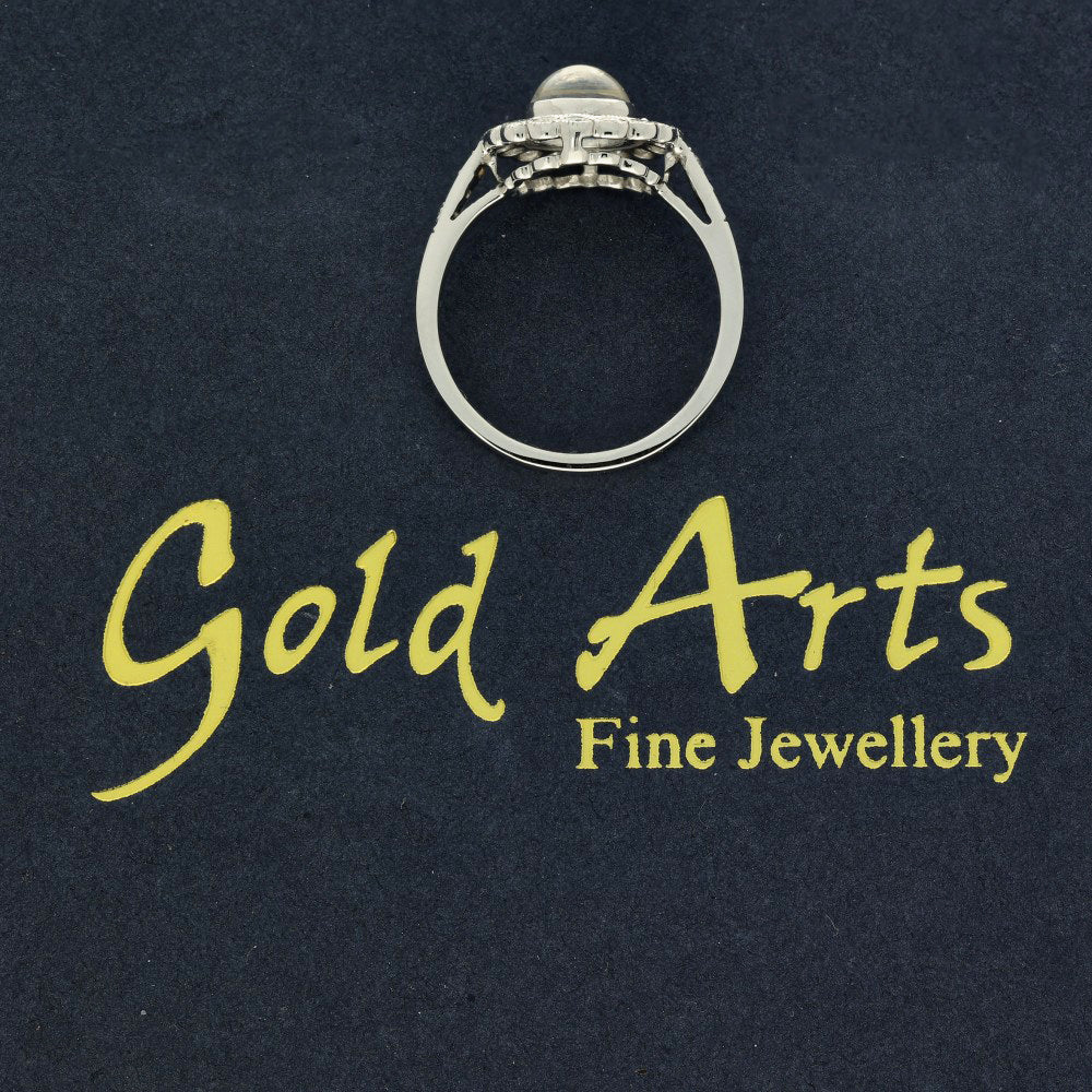 18ct White Gold Moonstone & Diamond Halo Ring