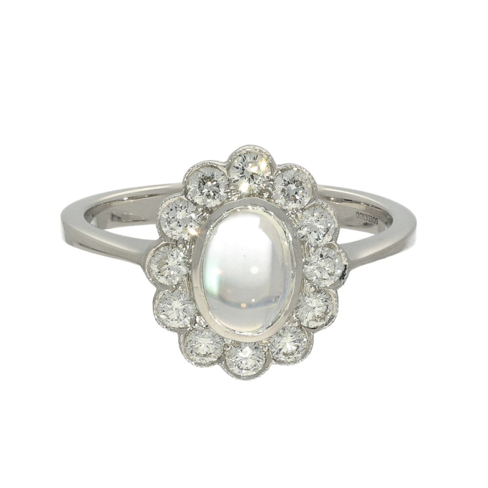18ct White Gold Moonstone & Diamond Oval Halo Ring