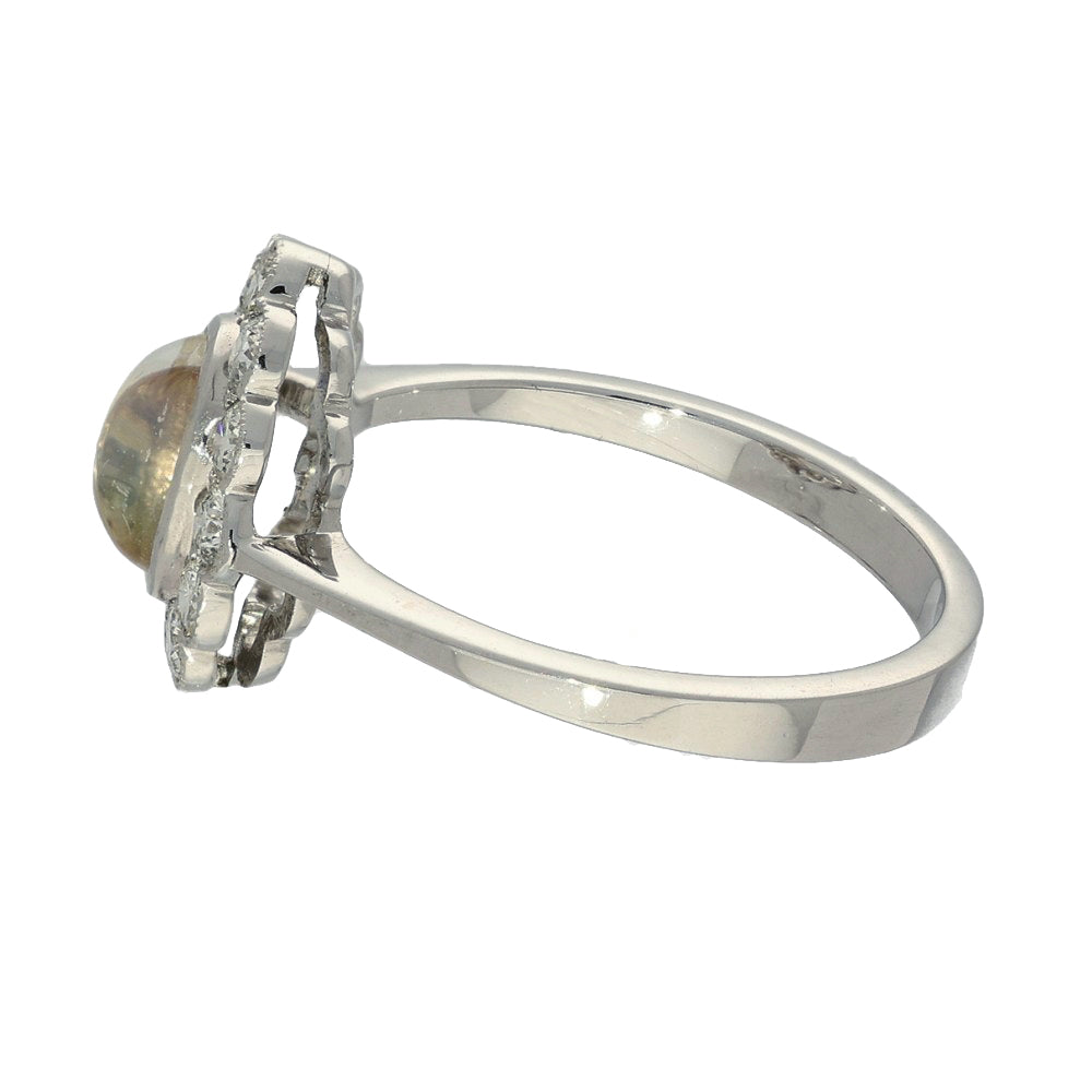 18ct White Gold Moonstone & Diamond Oval Halo Ring