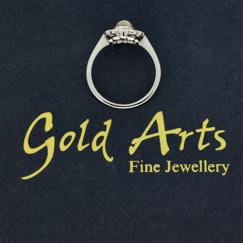 18ct White Gold Moonstone & Diamond Oval Halo Ring