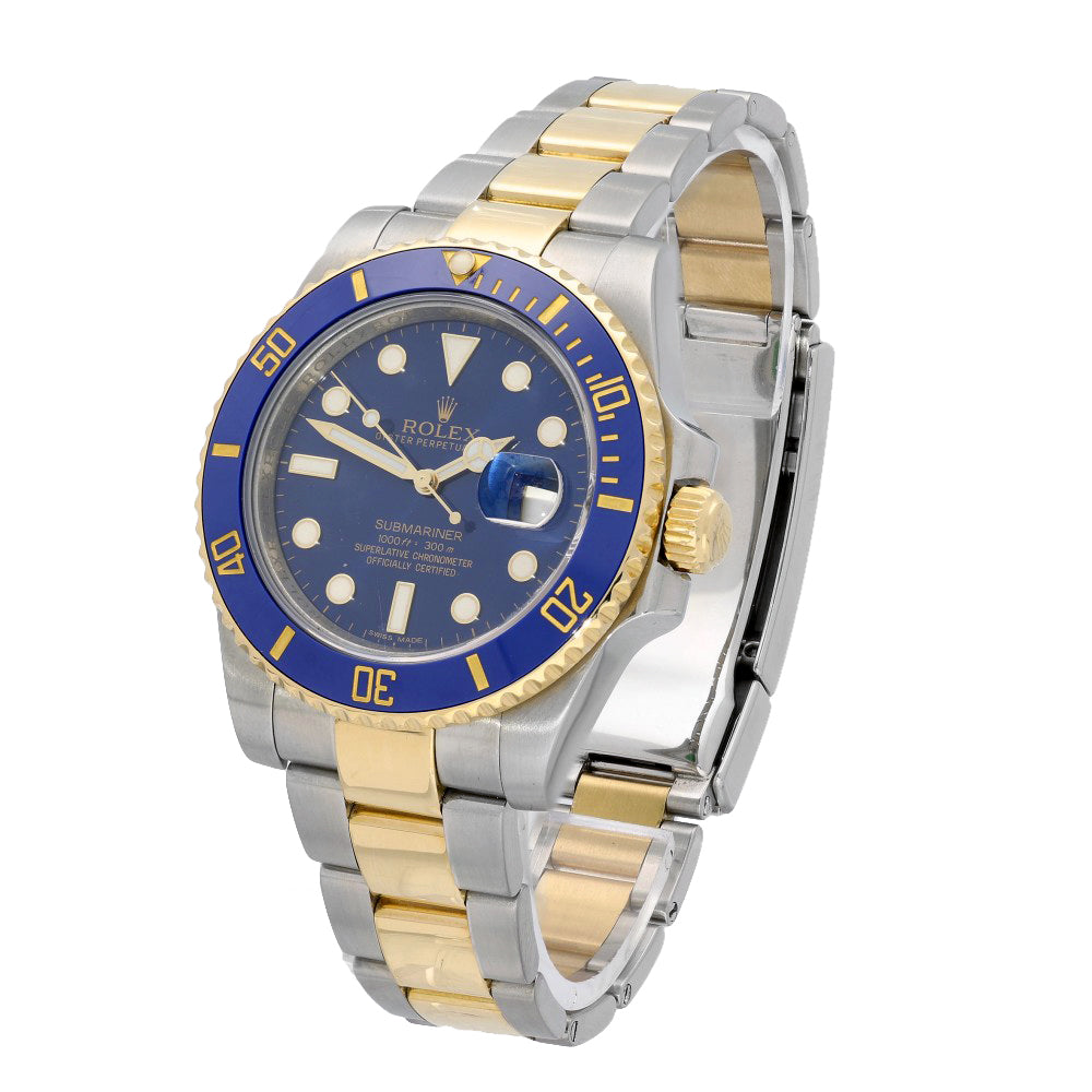 Pre-owned Rolex Submariner 116613LB Blue Dial Two-Tone Automatic Watch