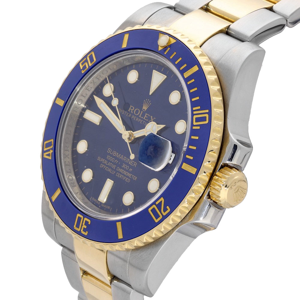 Pre-owned Rolex Submariner 116613LB Blue Dial Two-Tone Automatic Watch