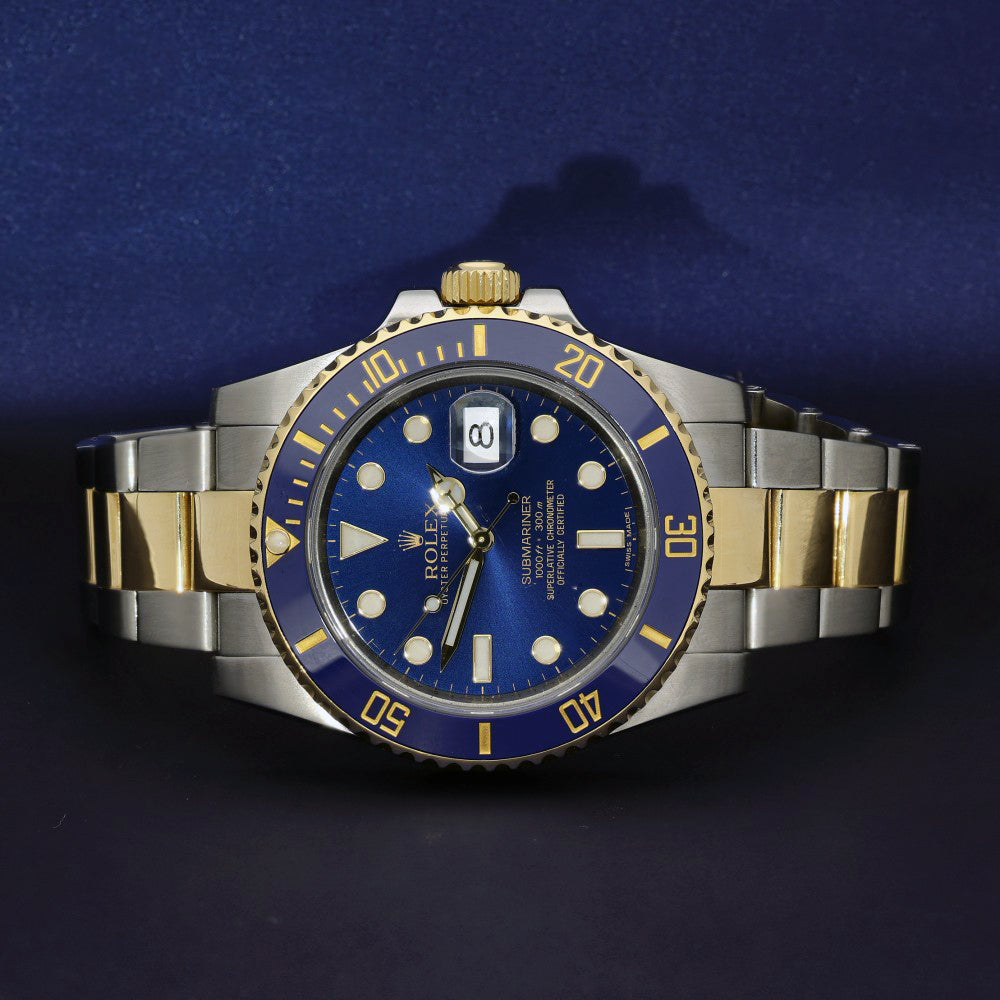 Pre-owned Rolex Submariner 116613LB Blue Dial Two-Tone Automatic Watch