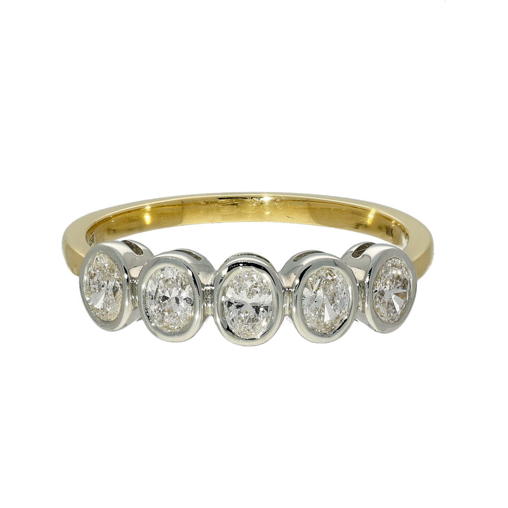 18ct Yellow Gold Oval Diamond 5-Stone Half Eternity Ring